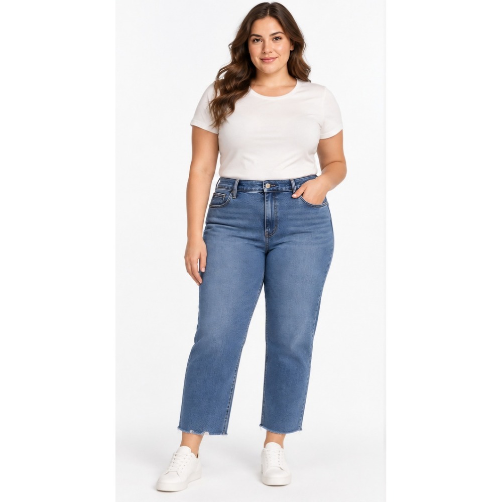 SOCIAL STANDARD BY SANCTUARY High Rise Crop Straight Jeans Size 14 Raw Hem